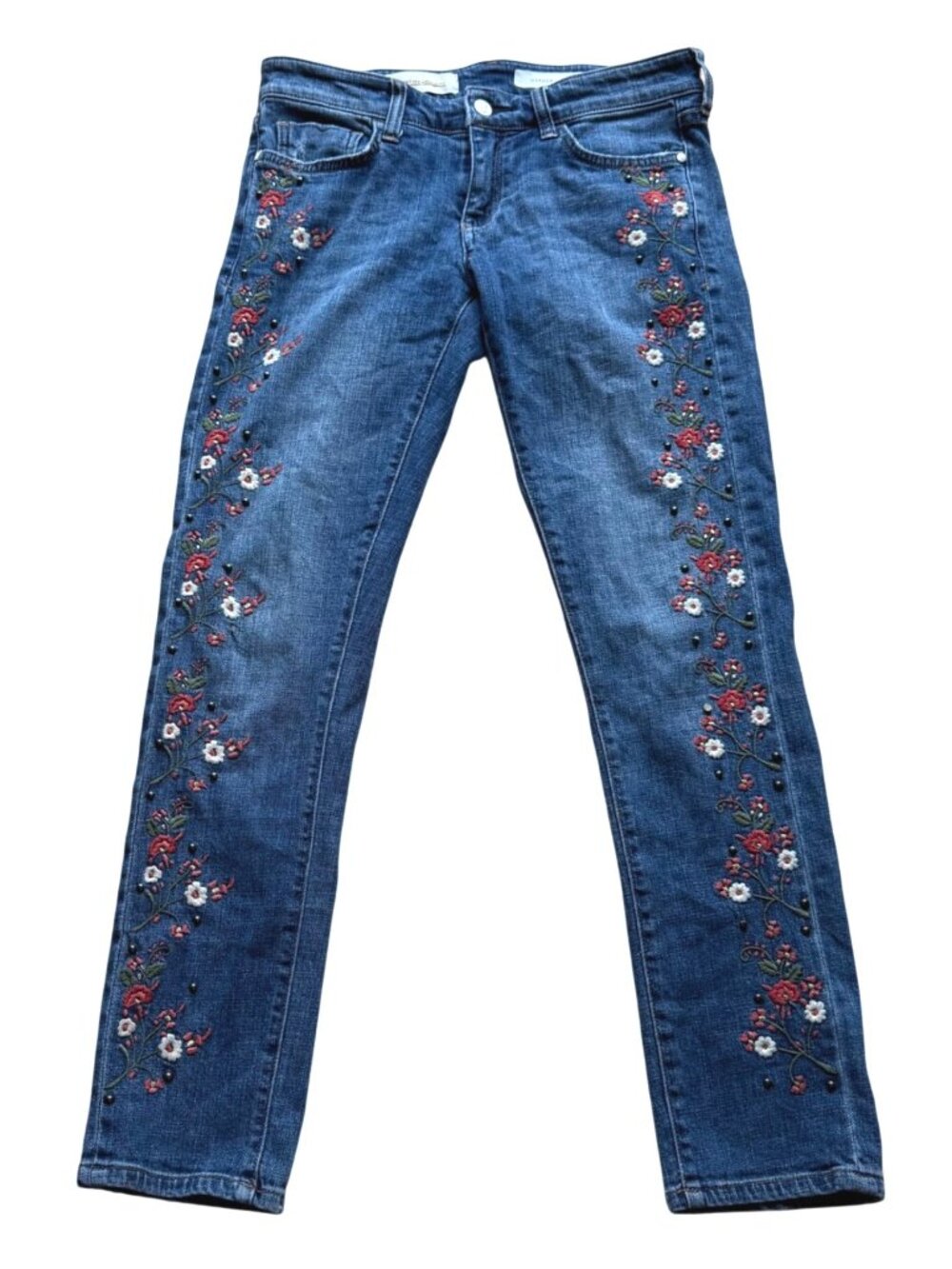 Pilcro Anthropologie Women's Denim Jeans Size 25 Blue Hyphen Embroidered Floral